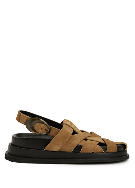 Camel Amorphous Buckle Women's Leather Sandals