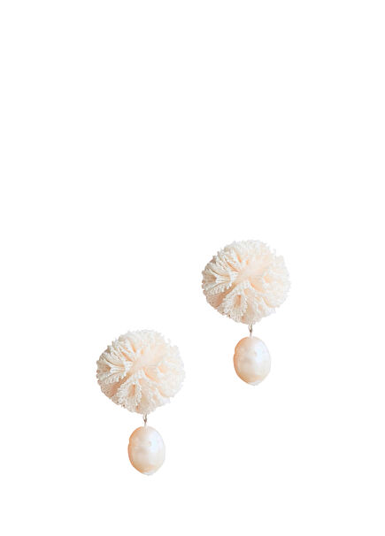 İncili Ponpon Unisex Çocuk Küpe