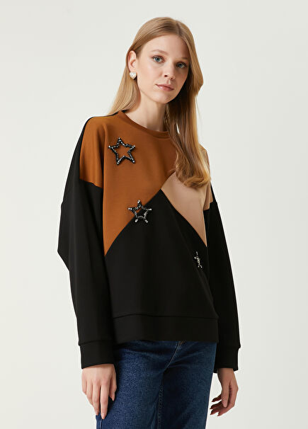 Colorblock Star Embroidered Sweatshirt