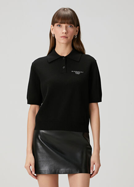 Siyah Kısa Kollu Polo Yün Triko