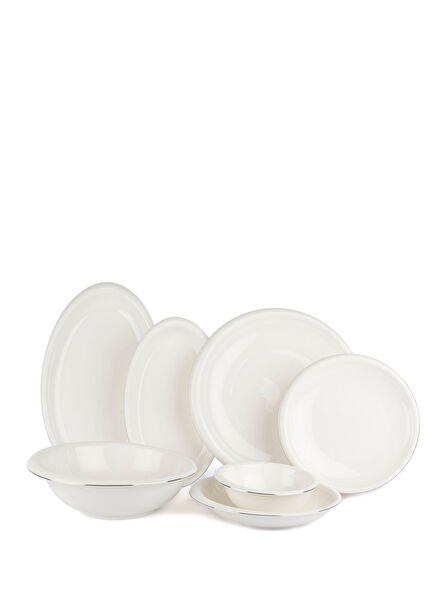 Silver Lines Beyaz New Bone Porselen 27 Parça 6 Kişilik Yemek Takımı