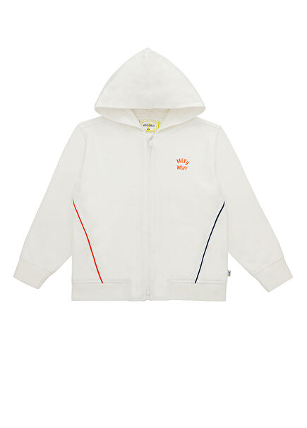 White Zippered Hooded Boy's Sweatshirt