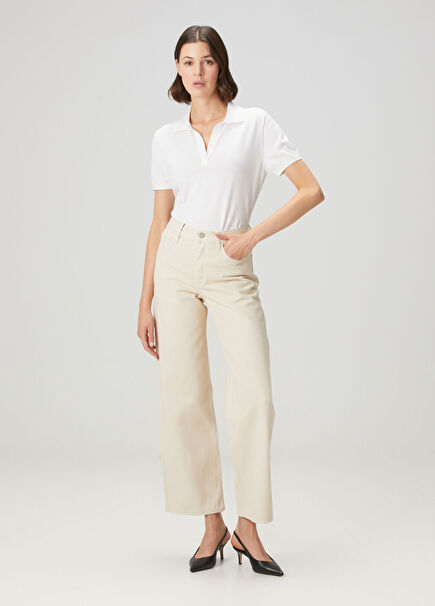 Vinola Krem Wide Leg Jean Pantolon
