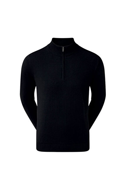 Black Wool Blend Half Zipper Lined Men's Golf Sweater