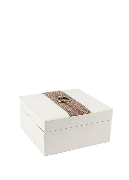 Beyaz Ekose Deri Takı Kutusu 22x11 cm