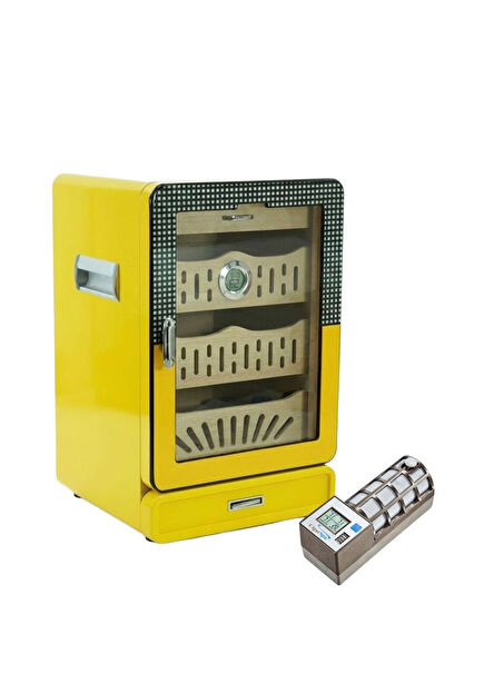 Cigarspa Electronic Humidifier Glass 4 Drawer Humidor Yellow Cigar Box