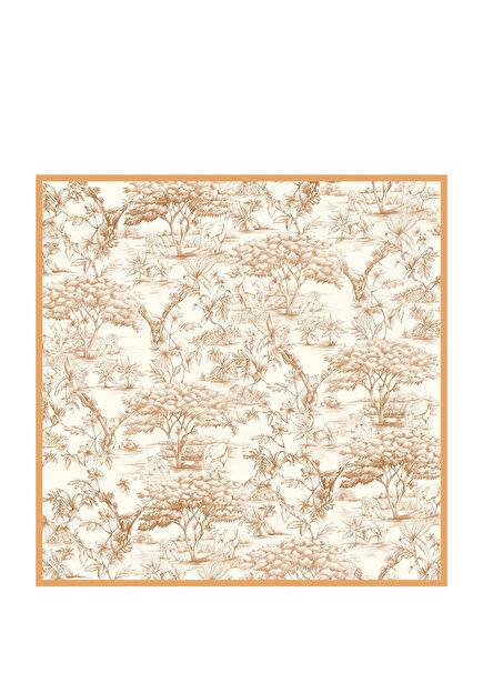 Sketch Patterned Cream Twill Silk Women's Scarf