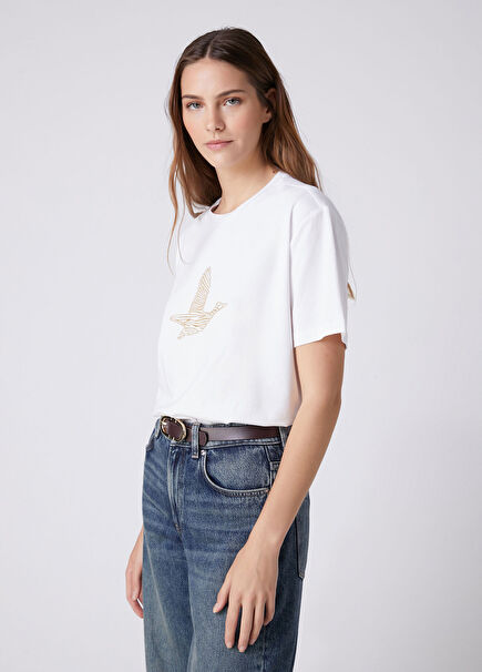Beyaz Gold Logolu T-shirt