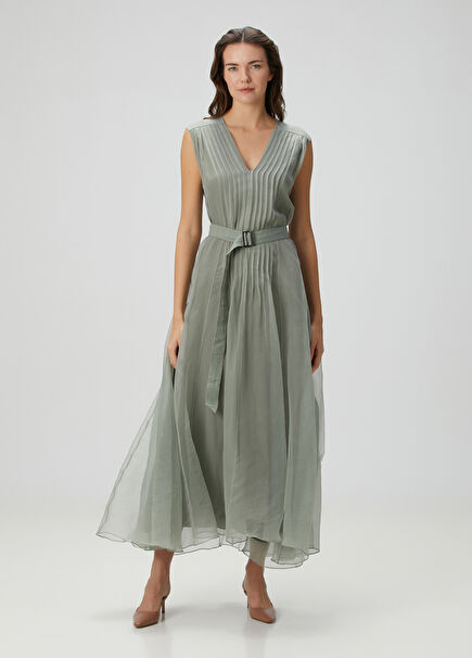 Aqua Green Maxi Silk Evening Dress