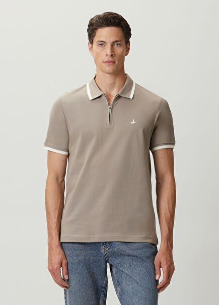 Mink Ecru Polo Zippered T-Shirt