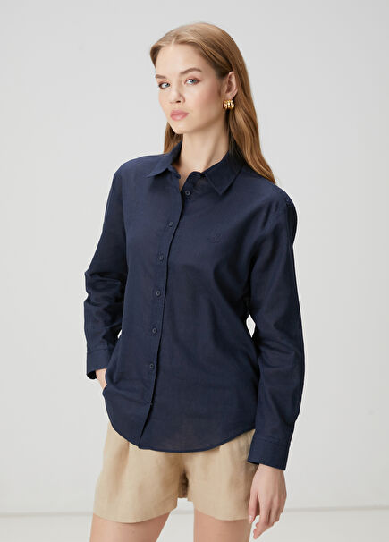 Navy Blue Linen Shirt