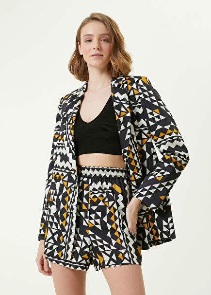 Black Geometric Patterned Double Breasted Blazer