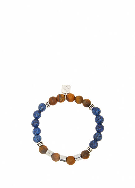 Navy Brown Natural Stone Men's Bracelet