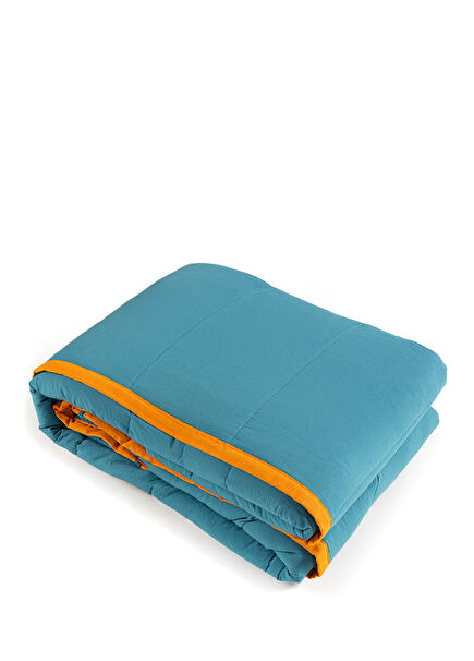 Faro Yeşil/Turuncu %100 Pamuk Kapitoneli Çift Kişilik Yatak Örtüsü 200 x 220 cm