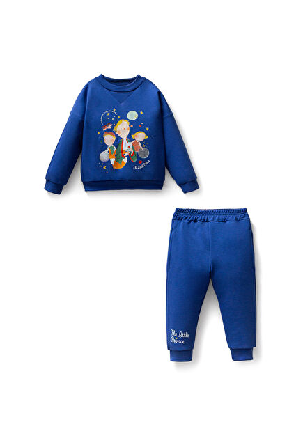 Küçük Prens Desenli Saks Mavi Pamuklu Erkek Çocuk Eşofman Takımı