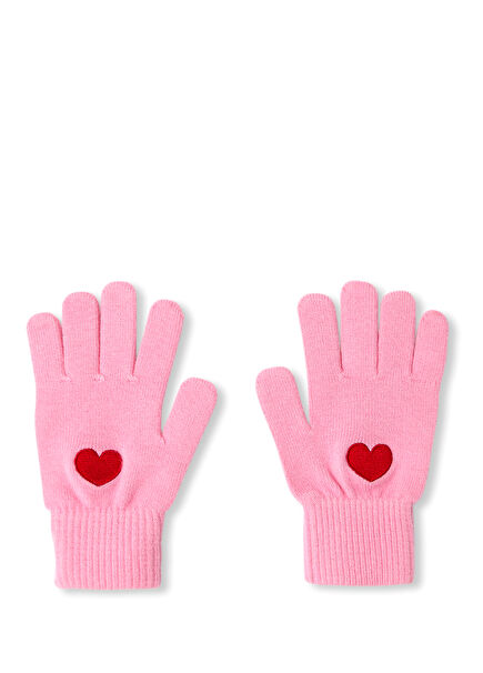Pembe Kalp Motifli Kız Çocuk Eldiven