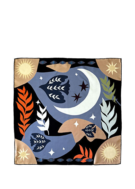 In The Eye Of The Moon Color Printed Silk Women's Scarf 55 x 55 cm