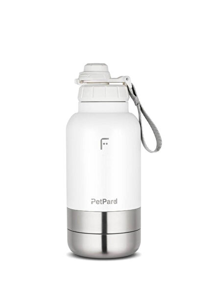 PetPard Beyaz 3 in 1 Kedi Köpek Mama Kapları ve Paslanmaz Çelik Termos 1 Lt