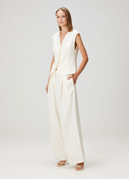 Cream Pleated Organic Cotton Pants