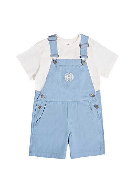 White Short Sleeve Boys' T-shirt and Shorts Salopet Set of 2