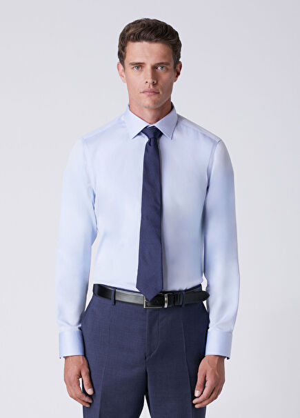 Slim Fit Mavi Non-iron Twill Gömlek