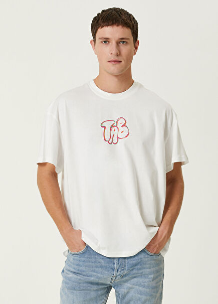 Frog White Printed Oversize Short Sleeve Men's T-shirt