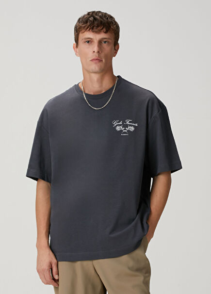 Antrasit Gods Fav Baskılı T-shirt