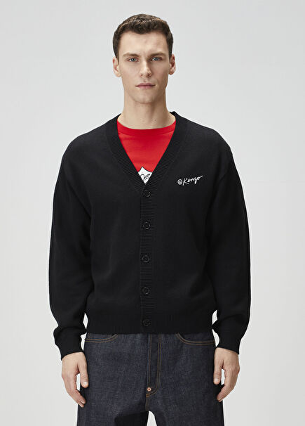 Wild Tiger Siyah Yün Triko Hırka