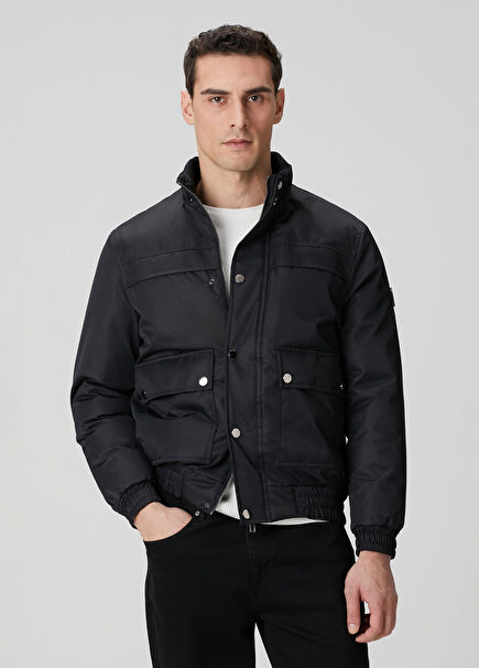 Black Bellows Pocket Detailed Coat