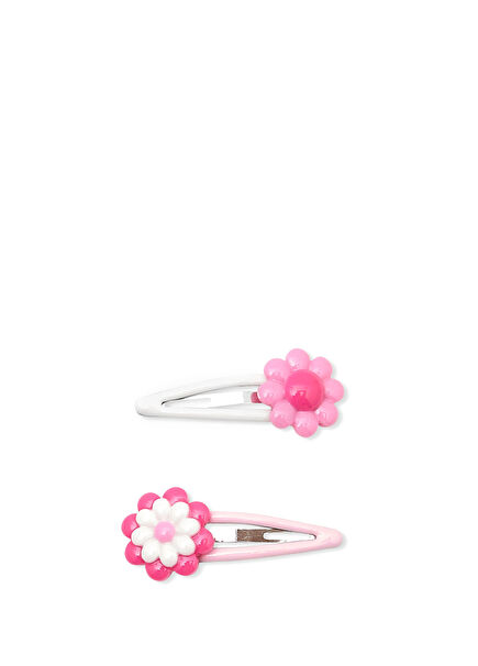 Renkli Çiçek Motifli Kız Bebek 2'li Klips Toka