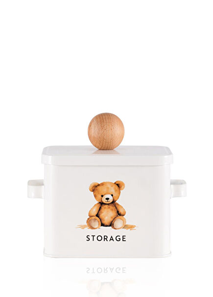 Storage Teddy Bear Patterned White Metal Storage Container