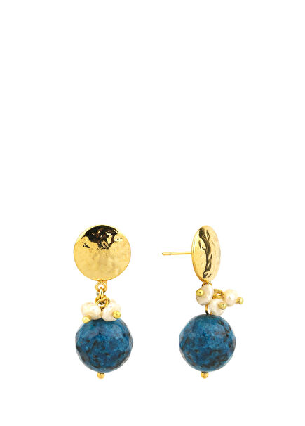 Bonbon Mavi Kadın Altın Kaplama Küpe