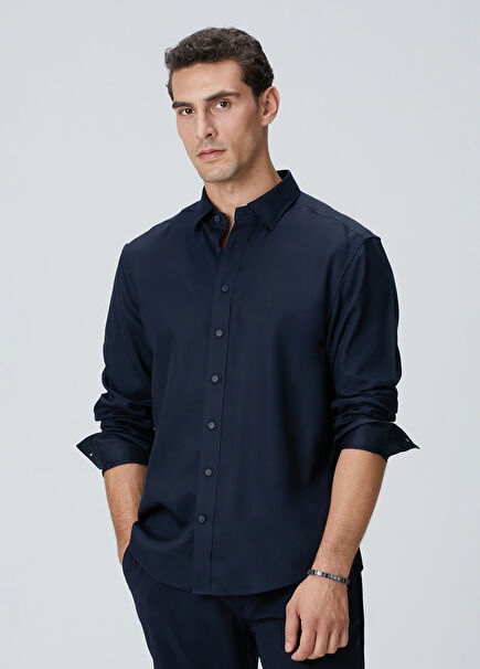Lacivert Lyocell Gömlek