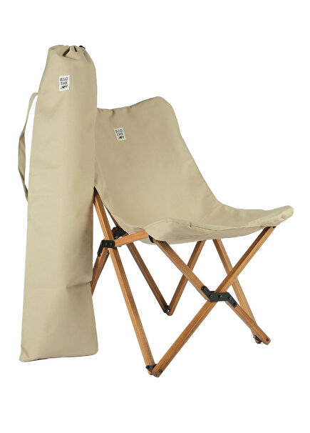 Kids Kahverengi Ahşap İskeletli Bej Çocuk Kamp Sandalyesi