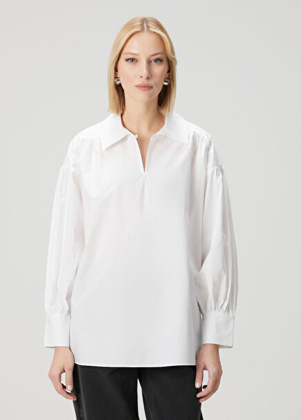 Leonora Beyaz Organik Pamuk Bluz