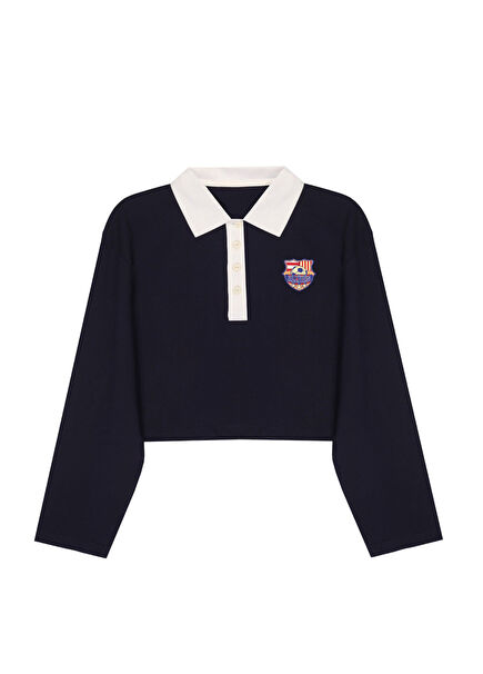 Navy Polo Yaka Kadın Sweatshirt