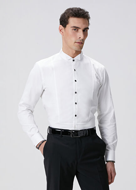 White Satin Tuxedo Shirt
