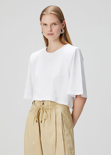 Zaely Beyaz Vatkalı Crop T-shirt
