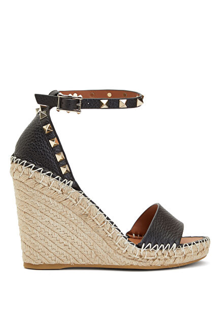 Rockstud Double Bej Siyah Kadın Deri Espadril