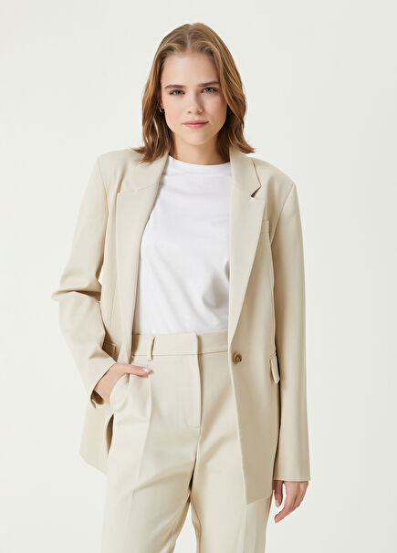 Bej Kelebek Yaka Elastanlı Spor Blazer
