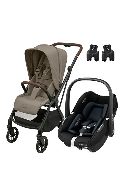 Leona2-Pebble S Truffle-Black Ultra Kompakt Seyahat Sistem Bebek Arabası