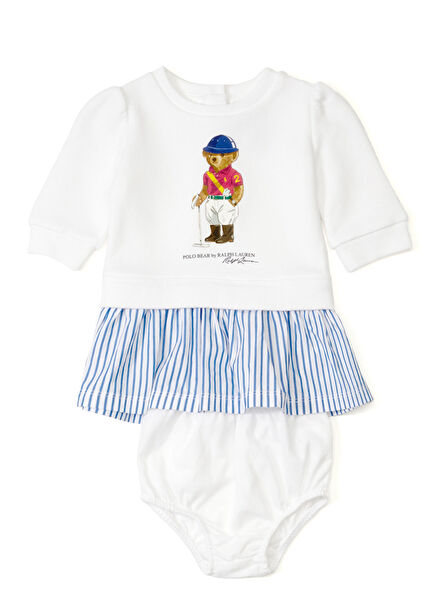 Polo Bear Beyaz Kız Bebek Elbise