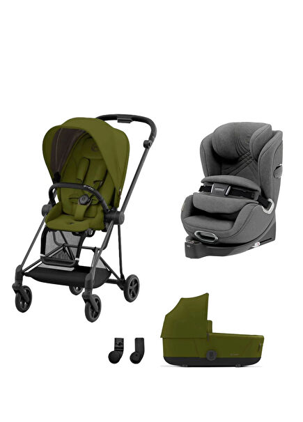 Mios Matt Black Khaki Green Carrycot Baby Stroller Set