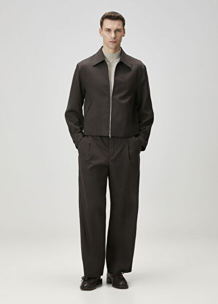 Kahverengi Pileli Yün Pantolon