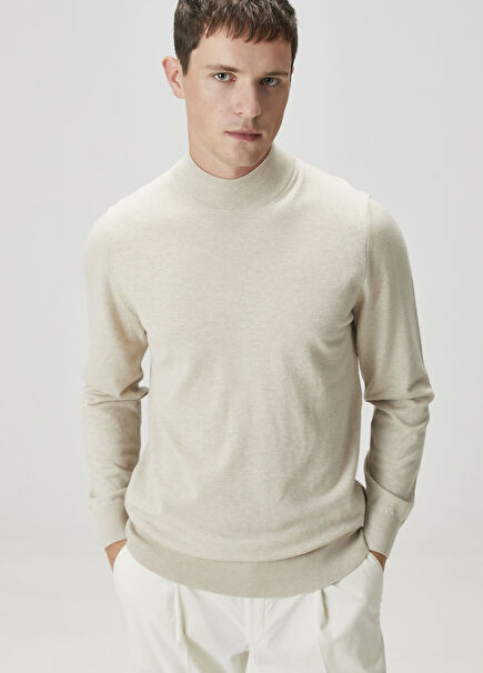 Bej Balıkçı Yaka Yün Kazak