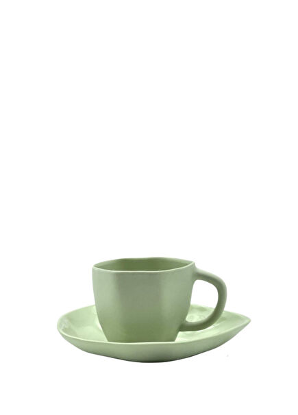 Ceramic Green Coffee Cup and Saucer
