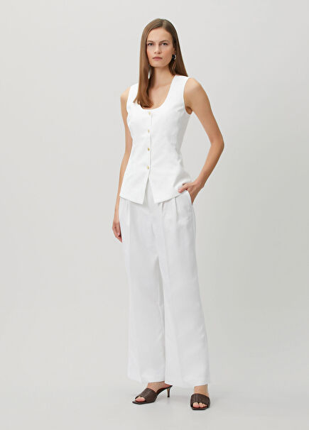 Beyaz Kemerli Wide Leg Pantolon