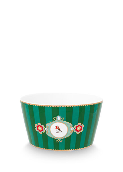 Love Birds Yeşil Çizgili Porselen Kase
