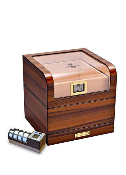 Tiger Desen Camlı Katlı CigarSpa Elektronik Nemlendirme 100s Humidor Puro Kutusu 