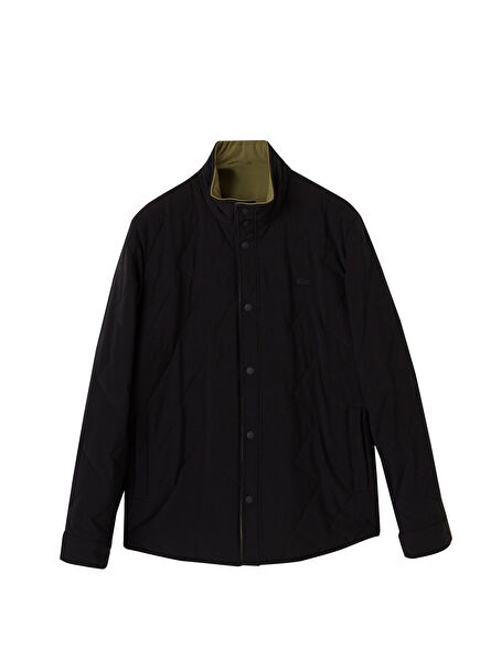 Haki Dik Yaka Çift Taraflı Erkek Mont